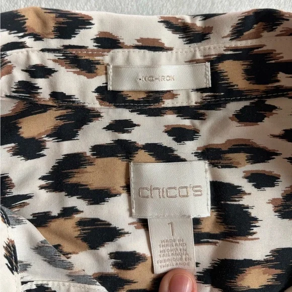 Chico's Blouse Top Size 1(M) Animal/Leopard Print Button-Down Long sleeve Cotton - Picture 10 of 11